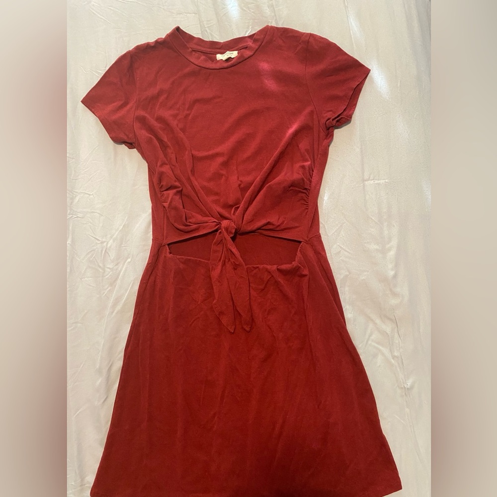 Burgundy Mid-section Cut-out Mini Dress